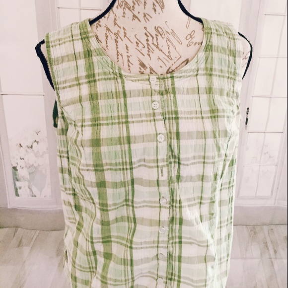 Sonoma Tops - Sonoma Medium Green Plaid Women's Sleeveless Top